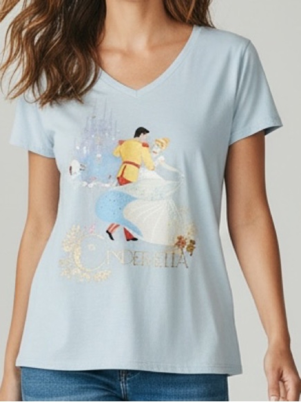 Disney Light Blue Cinderella V-Neck Graphic Tee